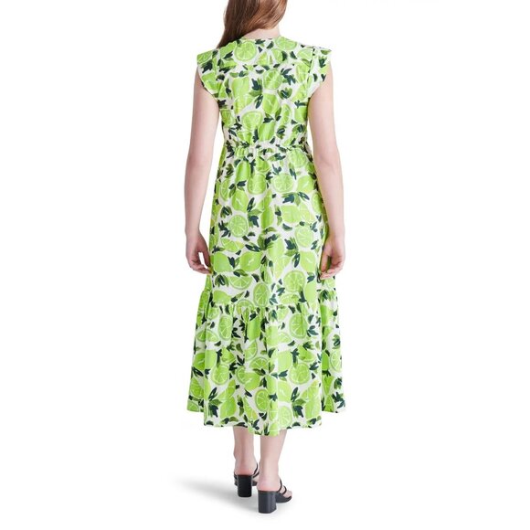 🆕 STEVE MADDEN Amanda Lime Print Maxi Cotton Dress X-Small - Picture 2 of 8